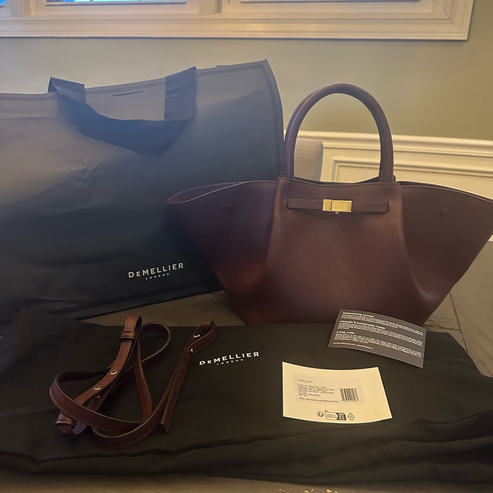 DeMellier‏ The Midi New York  Burgundy Small Grain Leather Tote Bag Mint Receipt